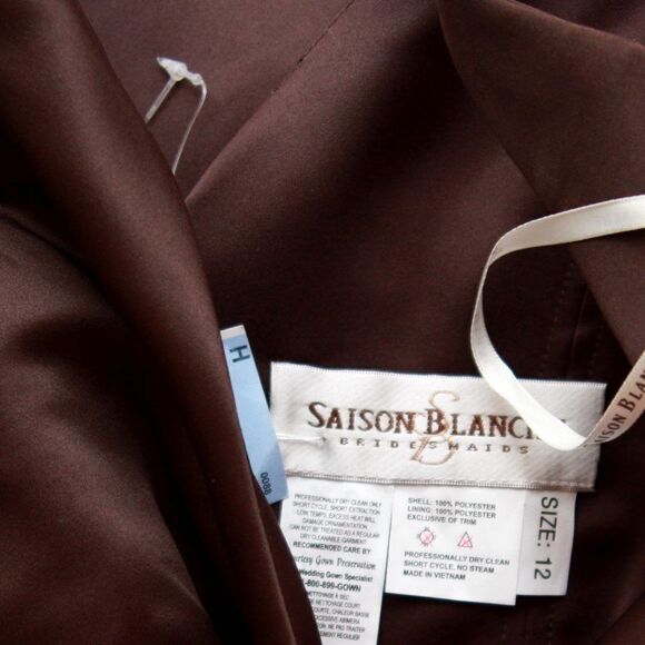 NWT‎ Saison Blanche Brown Satin Bridesmaid/Prom Maxi Dress with Ivory Sash Sz 12 - Picture 13 of 16